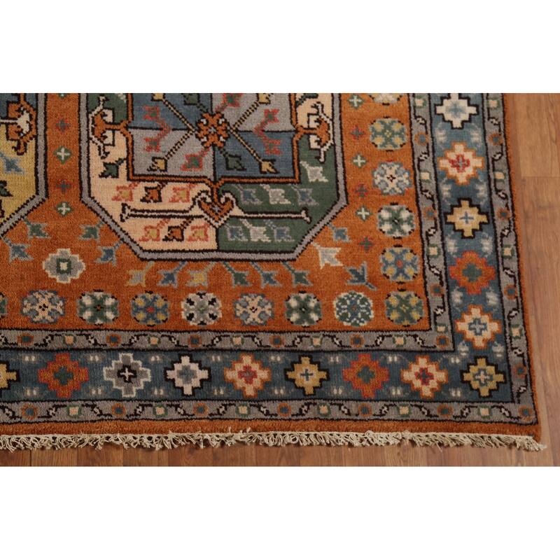 Orange Geometric Khotan Oriental Area Rug Hand-Knotted Wool Carpet - 8'0"x 10'1"
