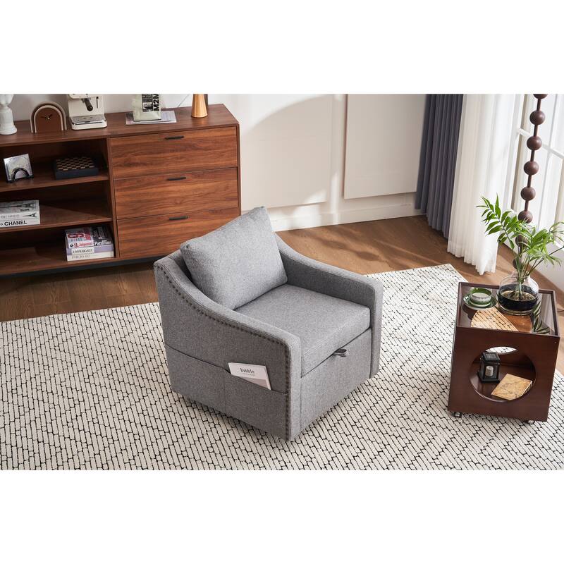GDFStudio - Liam Modern 360° Swivel Linen Accent Chair with Rivet Detailing