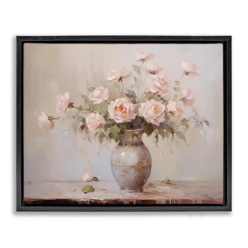 Stupell Romantic Bouquet of Roses Framed Floater Canvas Wall Art Design By Arlington Prints - 31 x 25 - Black