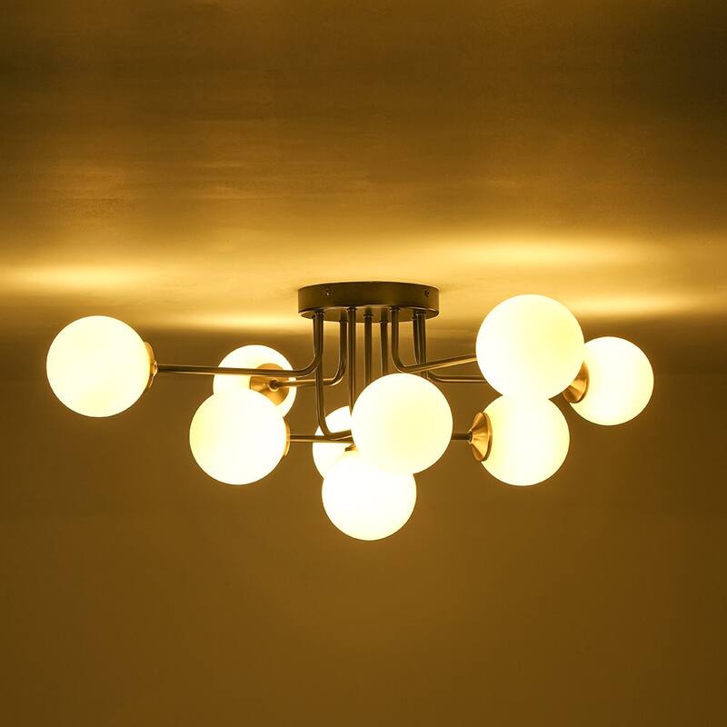 Linear Frosted Glass Globe Sputnik Semi Flush Ceiling Light