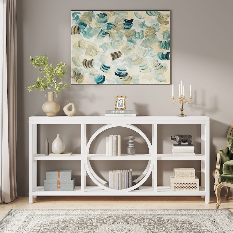 70.9-inche Sofa Console Table with Creative Metal Leg Design, 3 Tiers Narrow Long Accent Tables for Entryway