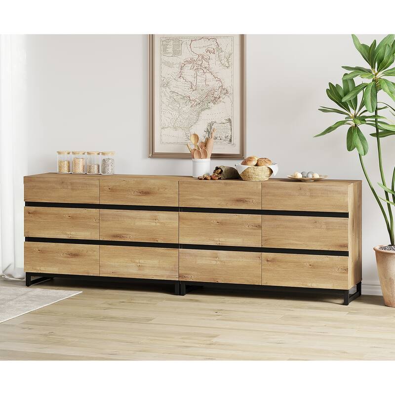 WAMPAT Modern Buffet Sideboards, Sideboard Buffet Cabinet with 6 Drawers , Coffee Bar Storage Cabinet for Kitchen - 2PCS - Oak