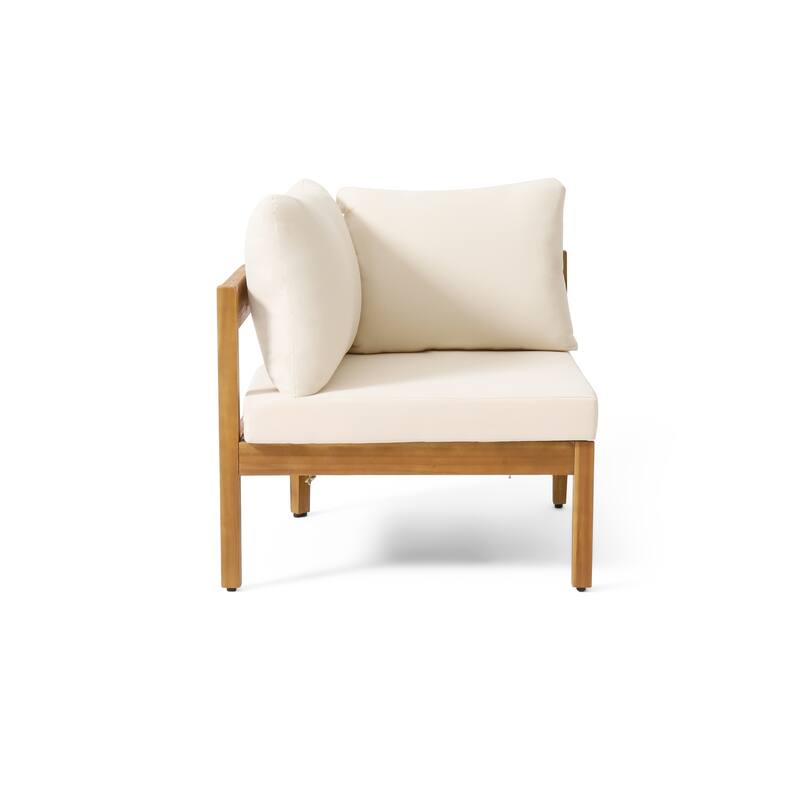 Brooklyn Outdoor Acacia Wood 5 Seater Sectional Sofa Chat Set with Cushions by Christopher Knight Home