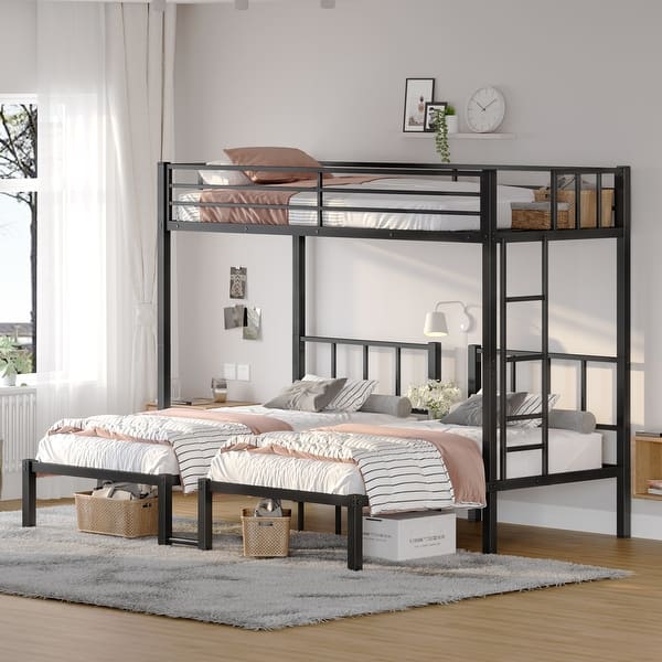 slide 2 of 7, Metal Detachable Triple Bunk Bed,Twin XL & Twin Size Black