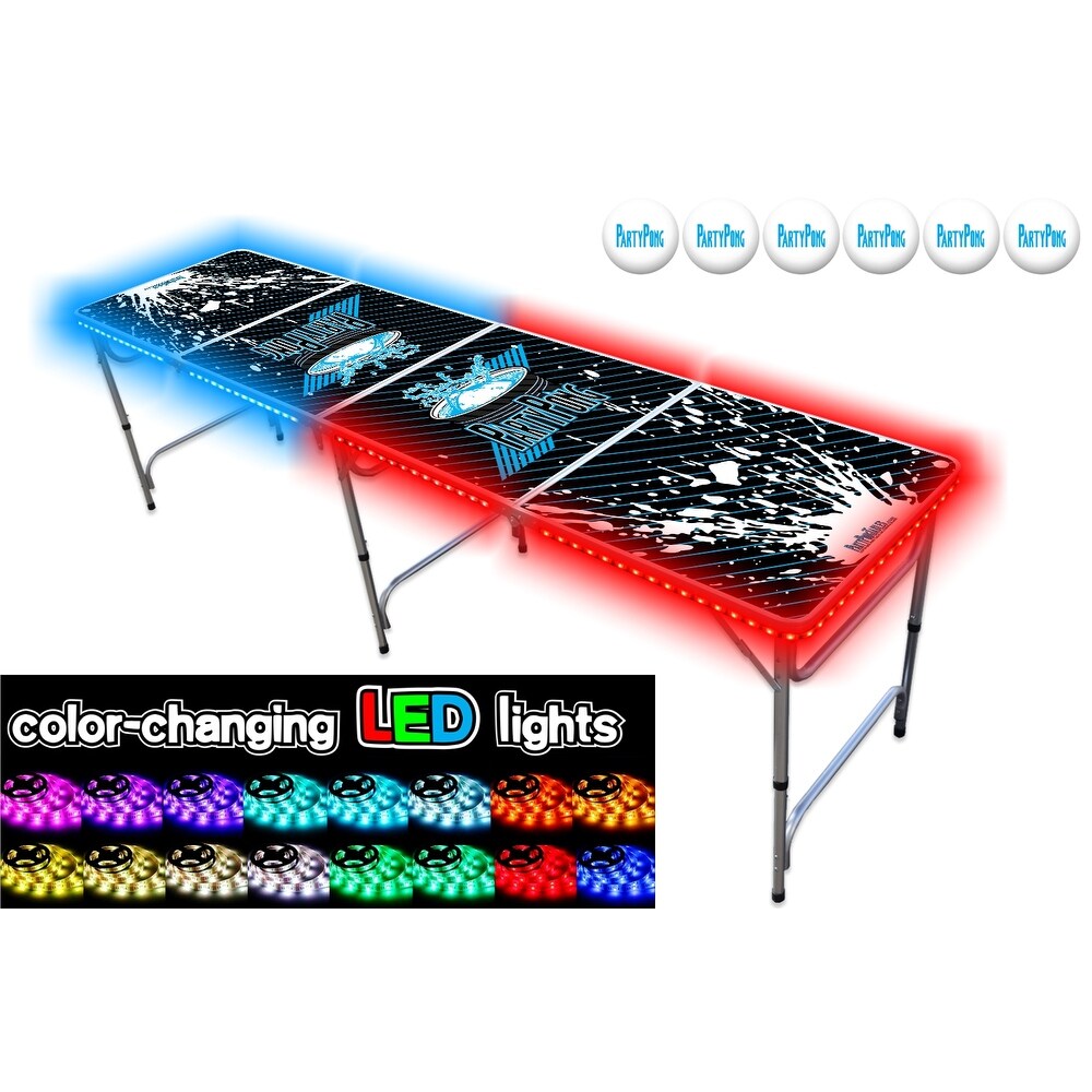 8-Foot Beer Pong Table w/ OPTIONAL Cup Holes & LED Glow Lights Dry Erase 