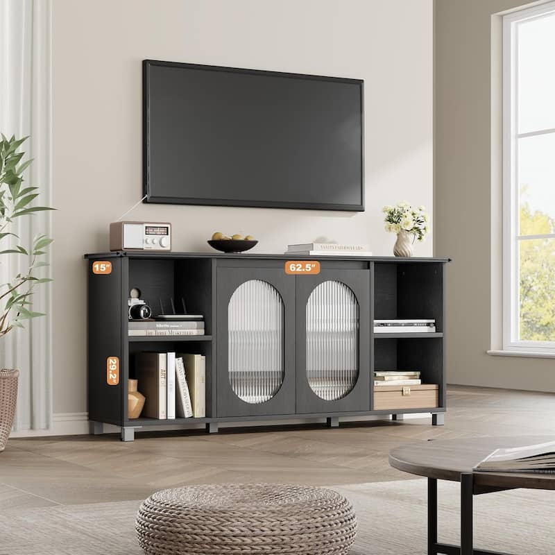 70 inch TV Stand with Frosted Glass Doors with Storage Shelves for Living Room - N/A