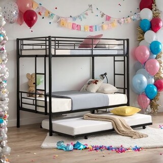 Twin Bunk Bed with Trundle,Save Space or Split Into 2 Beds,Metal Frame Twin Bed Can be Divided Into Two Beds