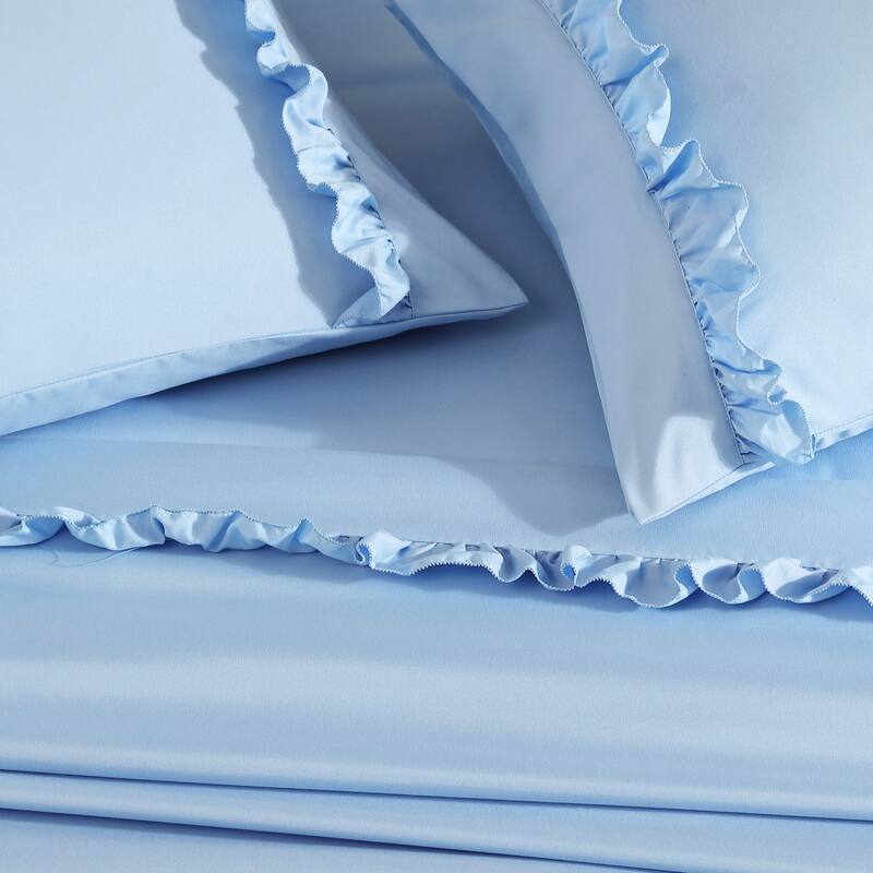 Home Essential Luxurious Silky Ruffle Hem Microfiber Bedding Sheet Set