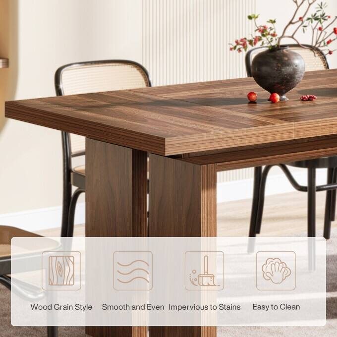 63-Inch Wooden Dining Table for 6, Mid-Century Modern Kitchen Table