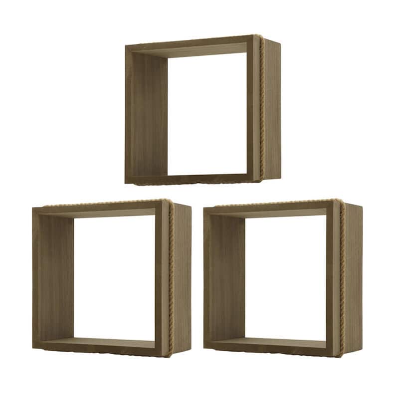 Melannco Set of 3 Floating Brown Cube Shelves, 11x11 Inch