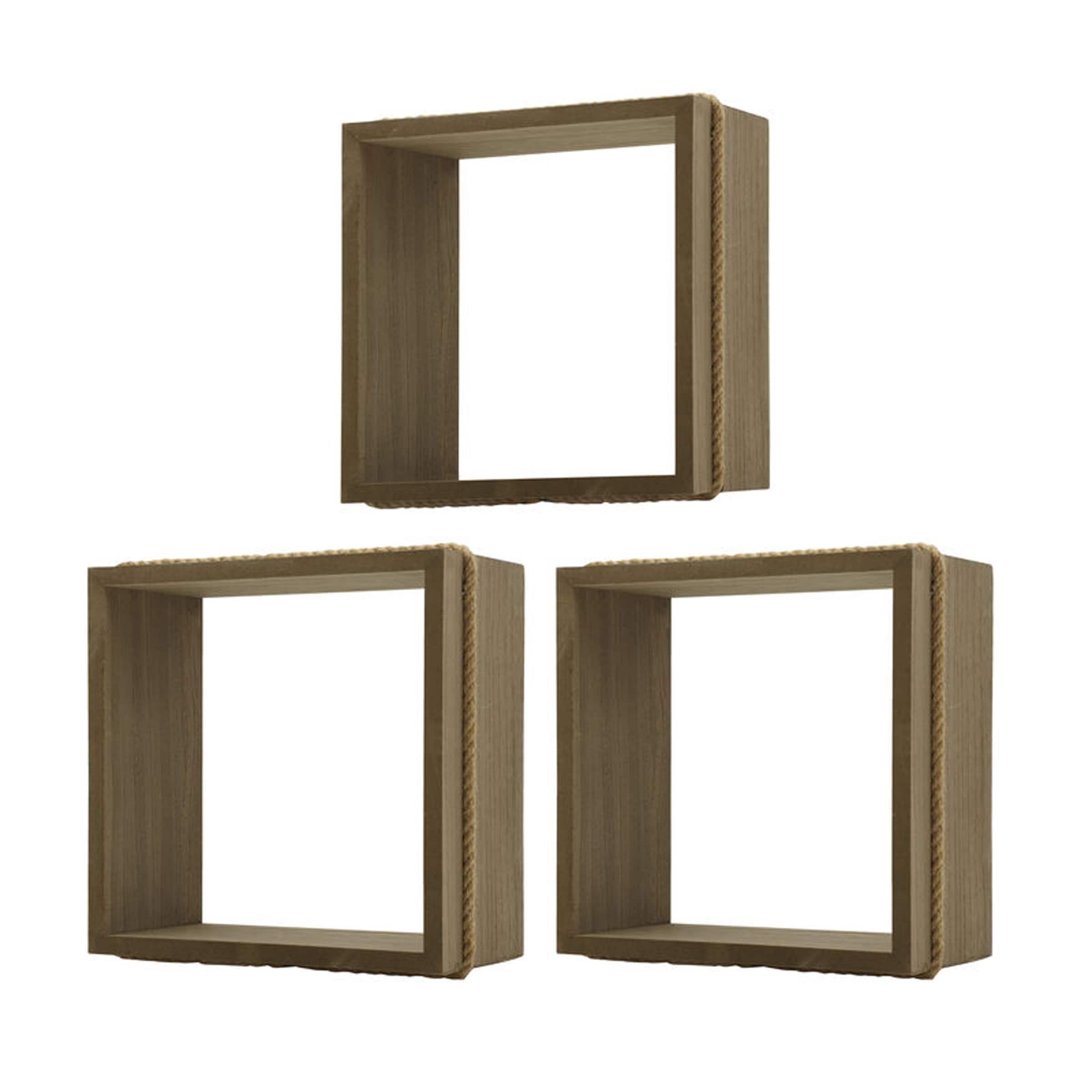 Melannco Set of 3 Floating Brown Cube Shelves, 11x11 Inch