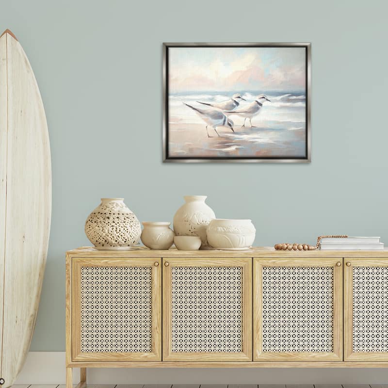 Stupell Sandpipers Under Warm Beach Sun Framed Floater Canvas Wall Art Design By Ramona Murdock