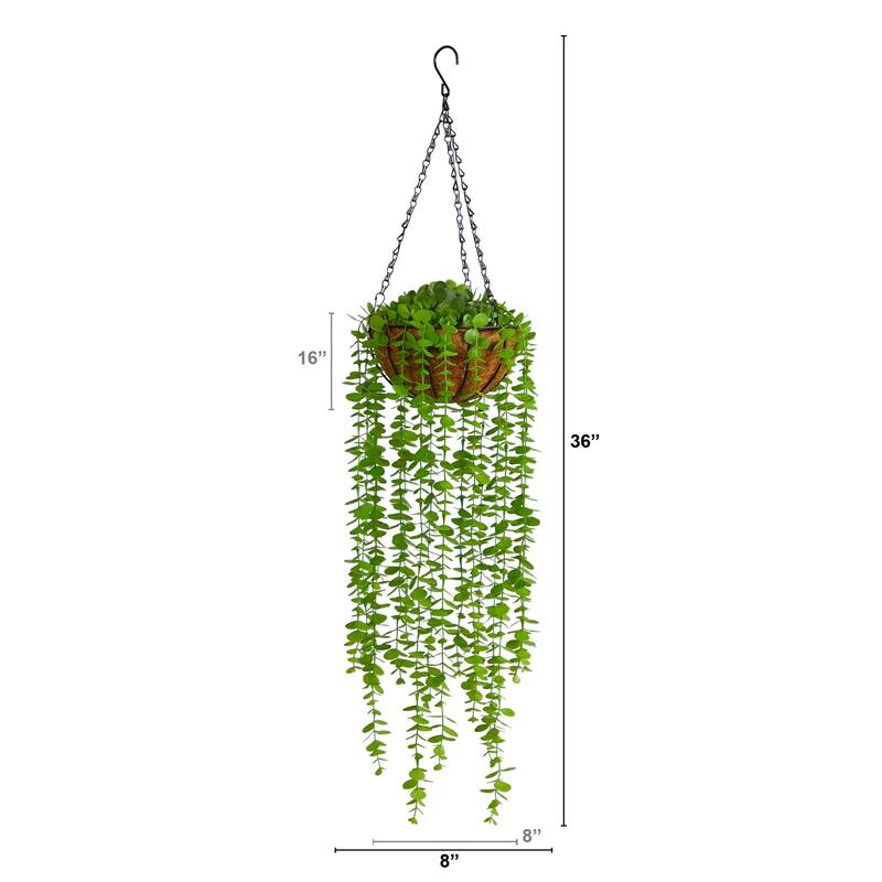 Eucalyptus Artificial Plant Hanging Basket - 3ft Faux Greenery Indoor Outdoor Decor - Green