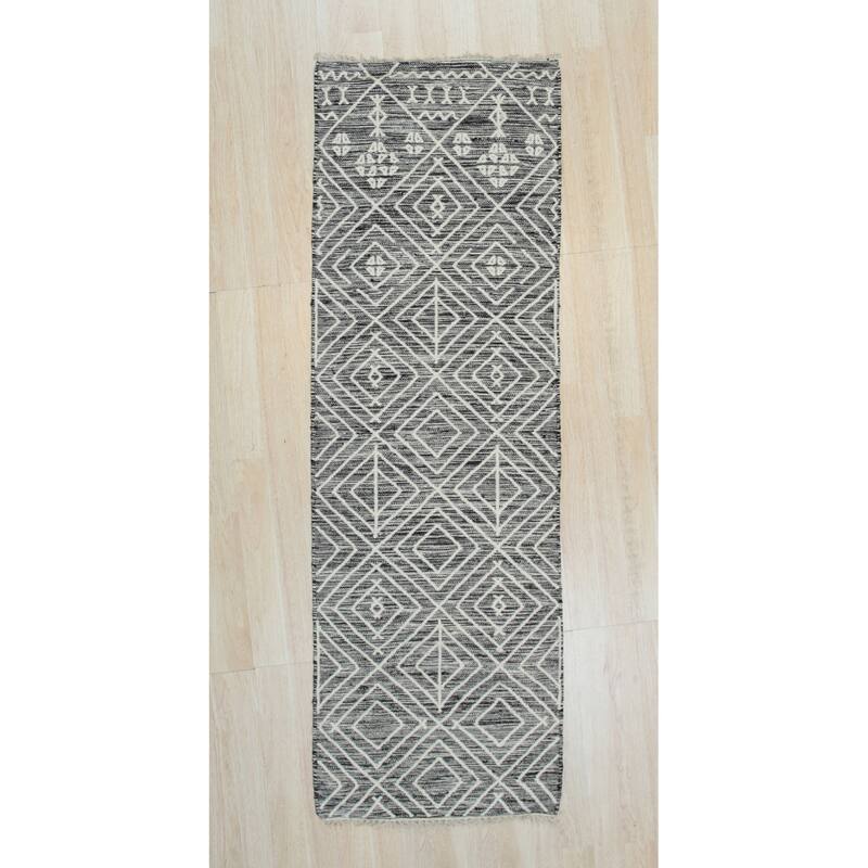Charcoal Contemporary Geometric Punja Kilim Area Rug - Elegant and Timeless Design