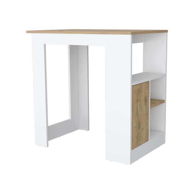 Aurora Kitchen Island with Open Compartment and Cabinet in White and Macadamia - White