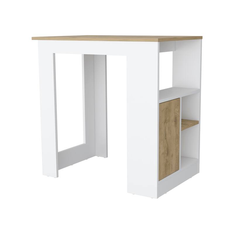 Kitchen Island with Open Compartment and Cabinet - Stationary - White - Wood