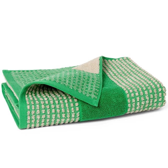 JUNA Check Towels, Green/Sand