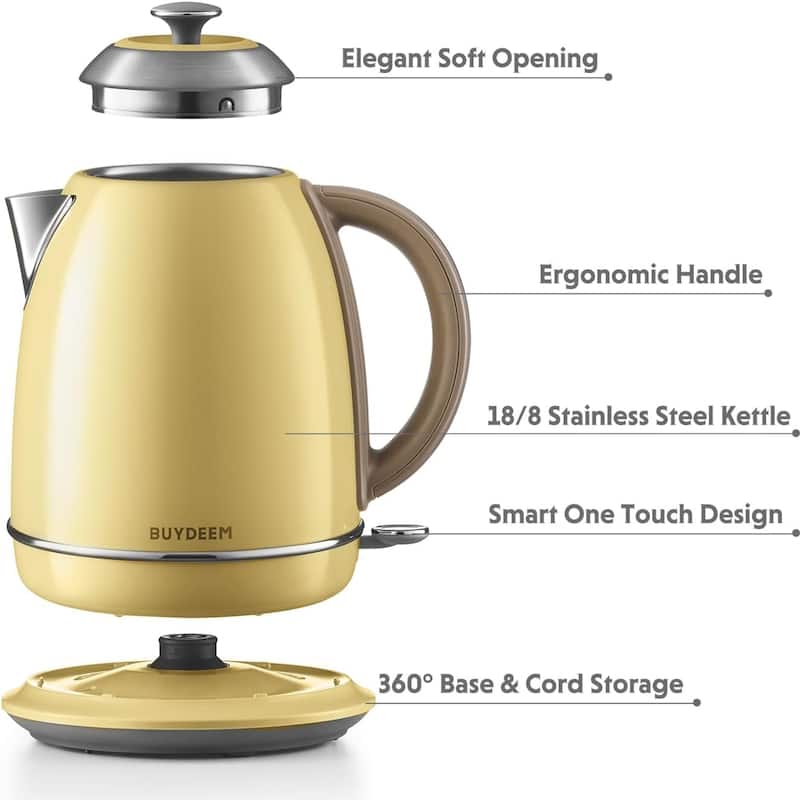 BUYDEEM 1.7L Stainless Steel Electric Tea Kettle with Auto Shut-Off and Boil Dry Protection