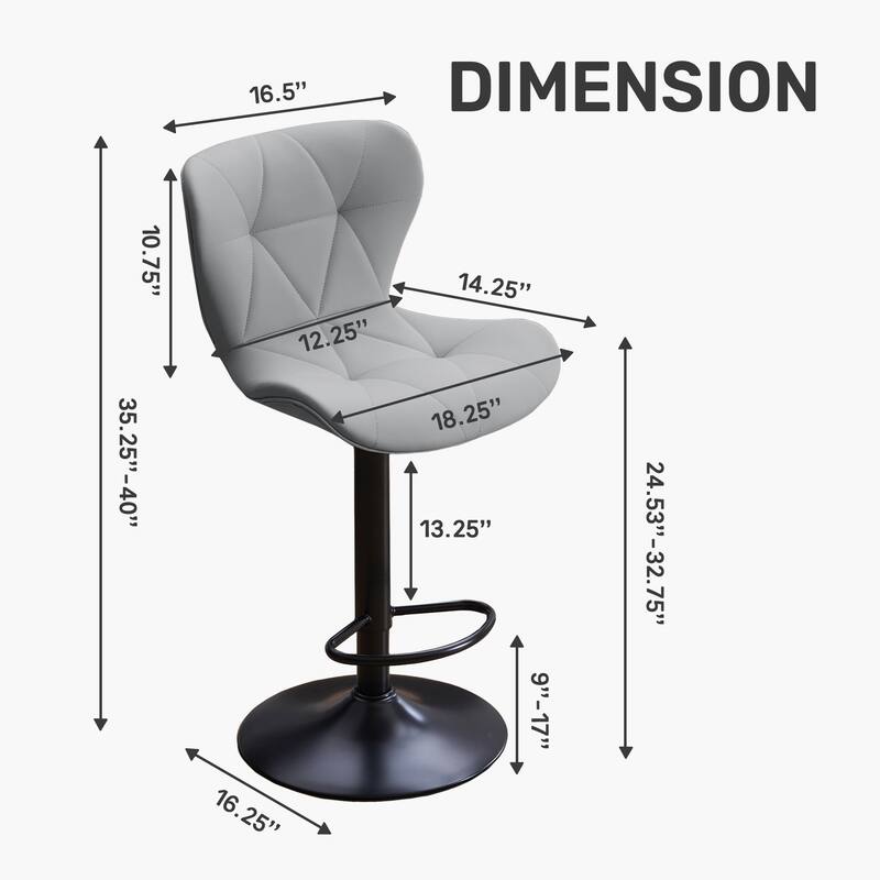 Set of 2 Modern Adjustable Height Bar Stools Padded PU Leather Swivel Stools