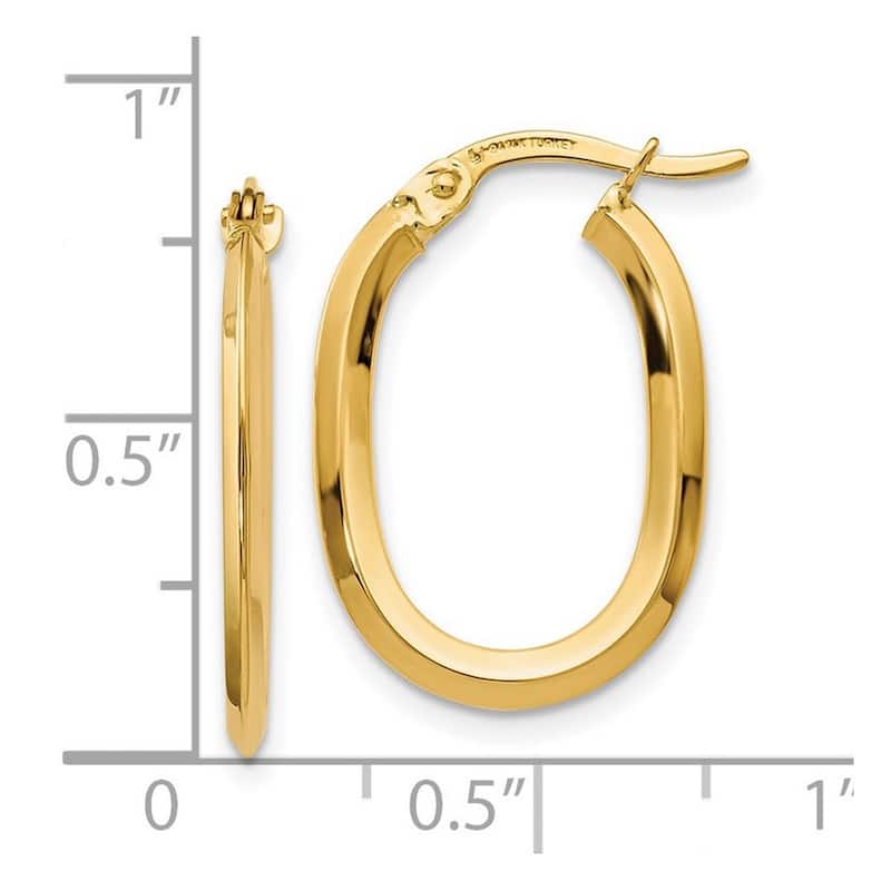 Curata 14k Yellow Gold 22x1.4mm Polished Oval Hinged Hoop Earrings