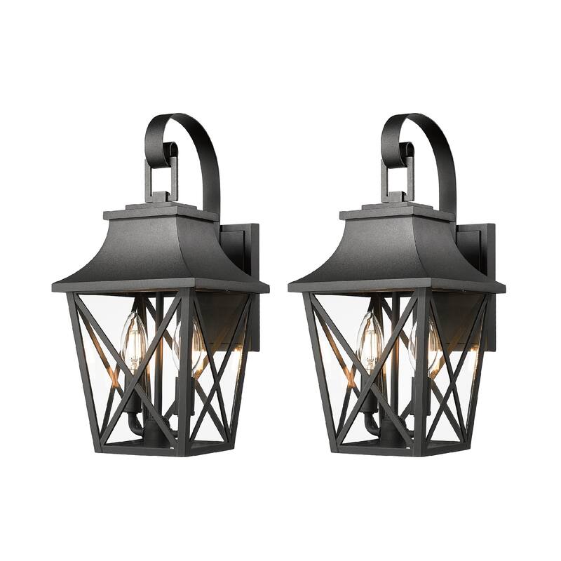 Anmytek Black Outdoor Wall Lantern 2-Light Waterproof Modern Exterior Wall Sconce 2 Pack