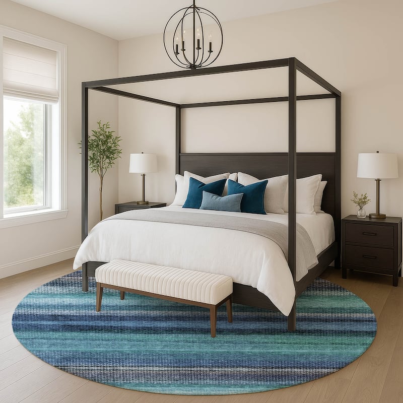 Premium Washable Super Soft Modern Stripe Mayfield Rug - Teal - 8' x 8'