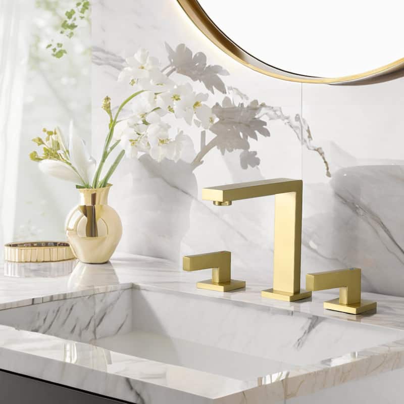2 Handle 8 Inch Solid Brass Widespread Bathroom Sink Faucet
