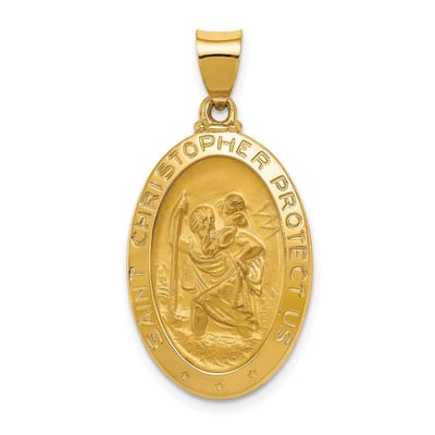 Curata 14k Yellow Gold 18" Polished and Satin St. Christopher Medal Pendant Necklace