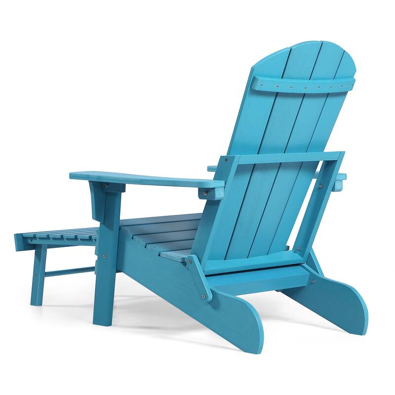 Hurley Folding Poly Plastic Adirondack Chair with Pull-out Ottoman