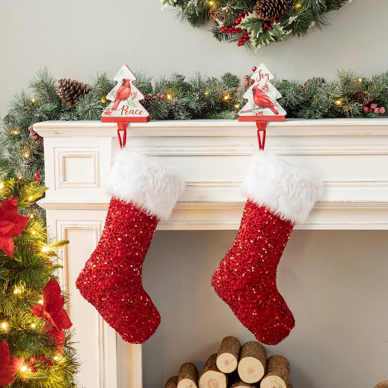 Glitzhome 21"L Red Sequin Christmas Stocking with Faux Fur Cuff