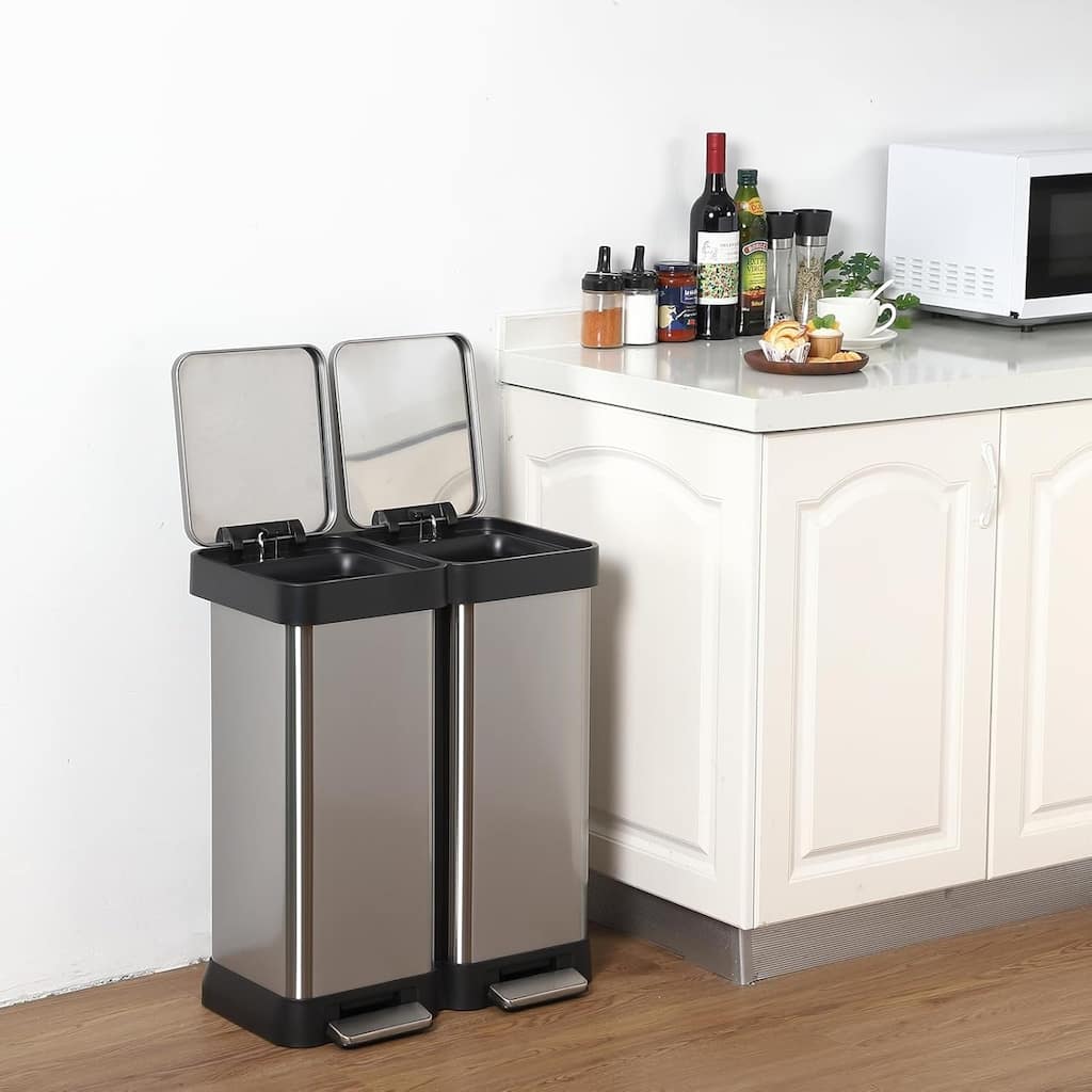 16 Gallon Dual Compartment Trash and Recycling Bin for Home/Office (60L 2x30L without inner bucket)