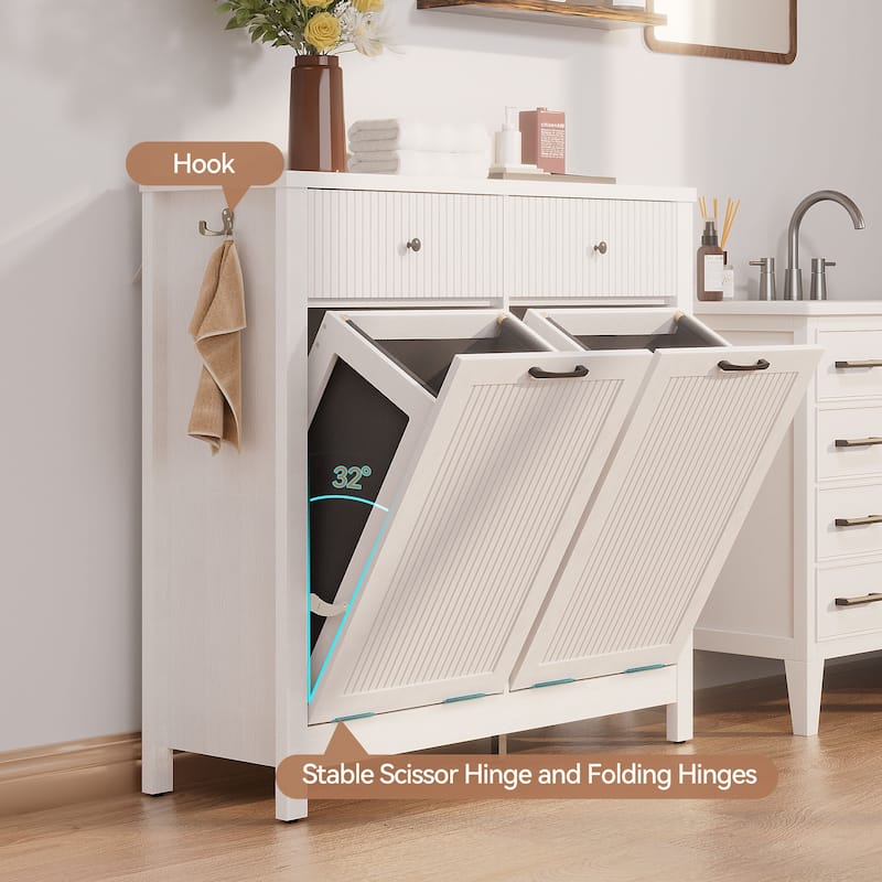 White 20 Gallon Double Tilt Out Trash Cabinet with 2 Drawers