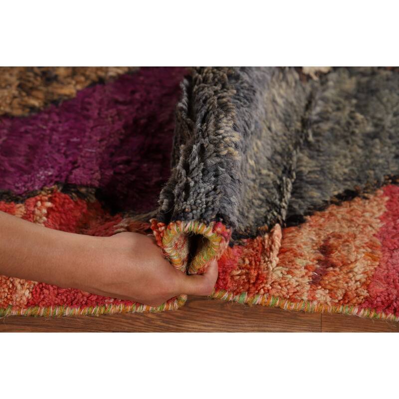 Plush Moroccan Abstract Area Rug Handmade Wool Carpet - 4'8" x 8'6"