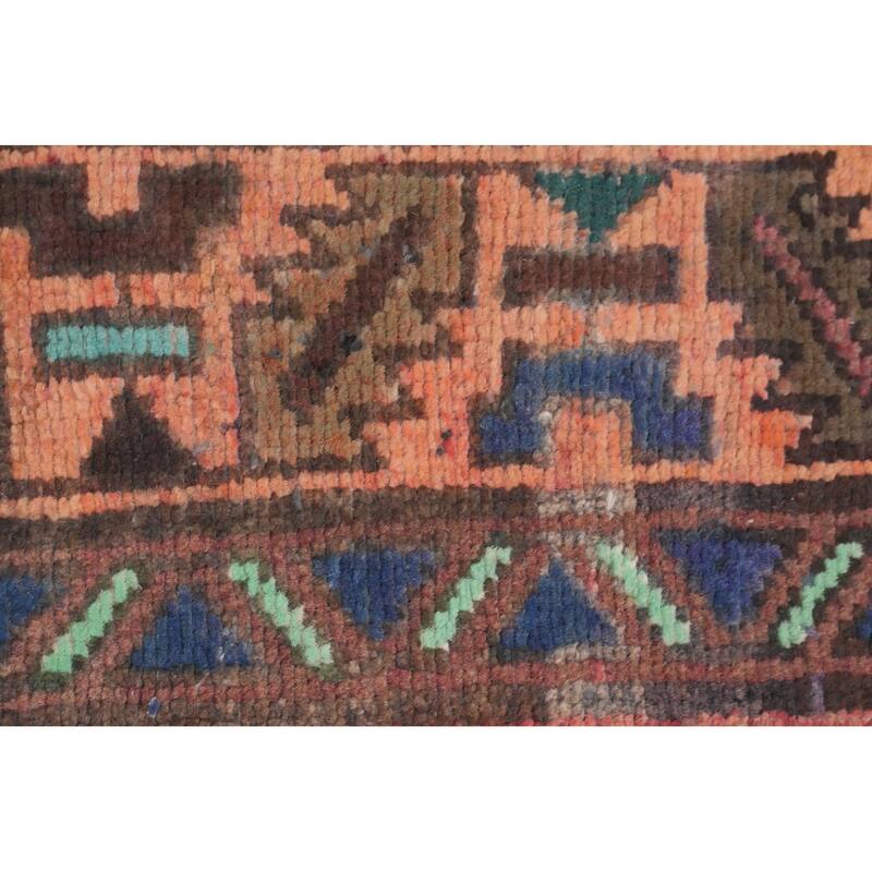Hand Knotted Oriental 100% Wool Carpet Traditional Geometric Pink Hamedan Runner Rug - 9' 8'' X 3' 4''