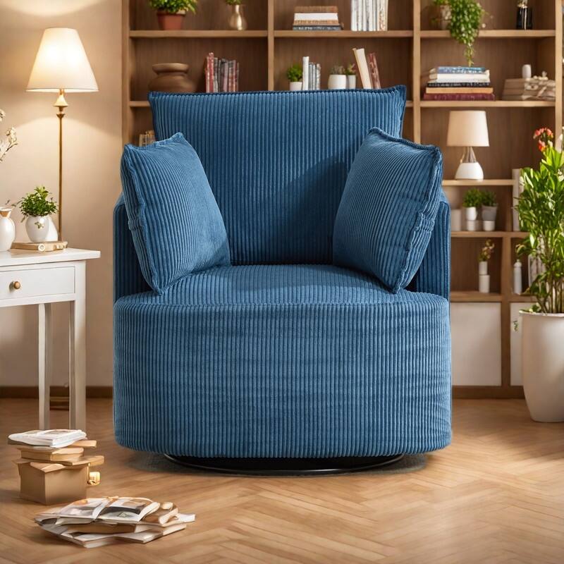 Wood Metal Swivel Accent Chair with 360° Rotation and 350lb Weight Capacity - Blue