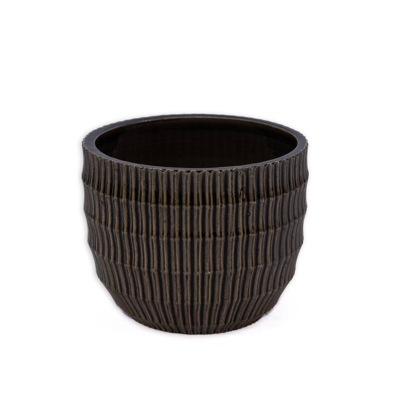 Espresso Brown Ceramic Planter Set of 4 - 14.2" Square Modern Plant Pots with Drainage Holes