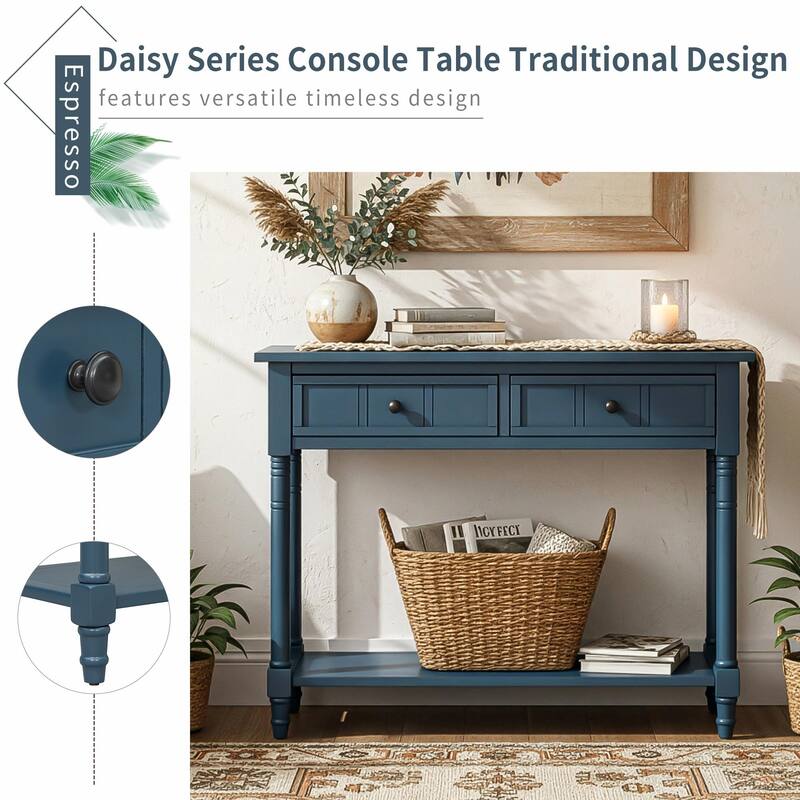 Daisy Series Console Table with Traditional Design, Two Drawers, and Bottom Shelf