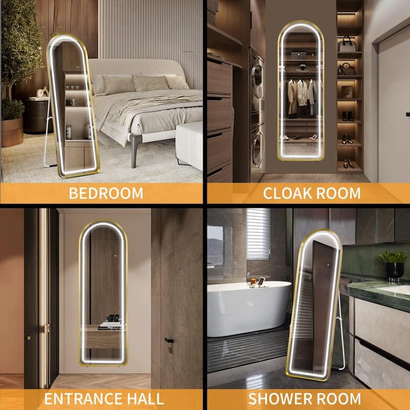Floor Mirror with LED Light, Full Length Mirror with Stand, Hanging Mirror Wall Mounted Mirror, Full Body Mirror for Living Room