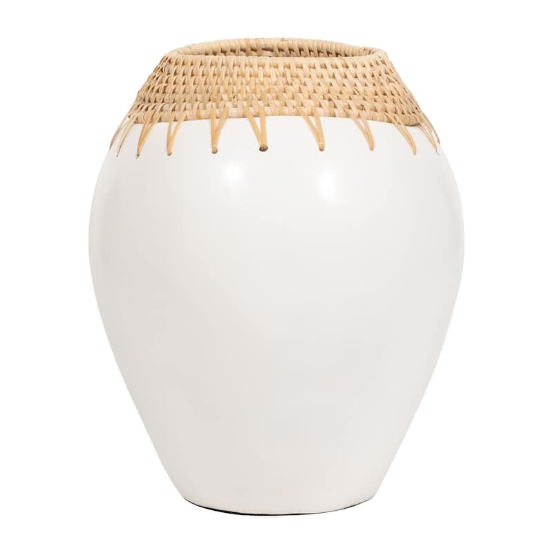 Sagebrook Home Terracotta, 10"h Vase, White Finish with Brown Accent, Handcrafted Ceramic Art