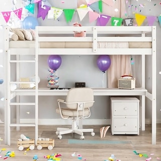 Twin Loft Wood Bed.Under-bed Built-in Desk and Storage Cabinet,Classic Wooden Bed Down Table