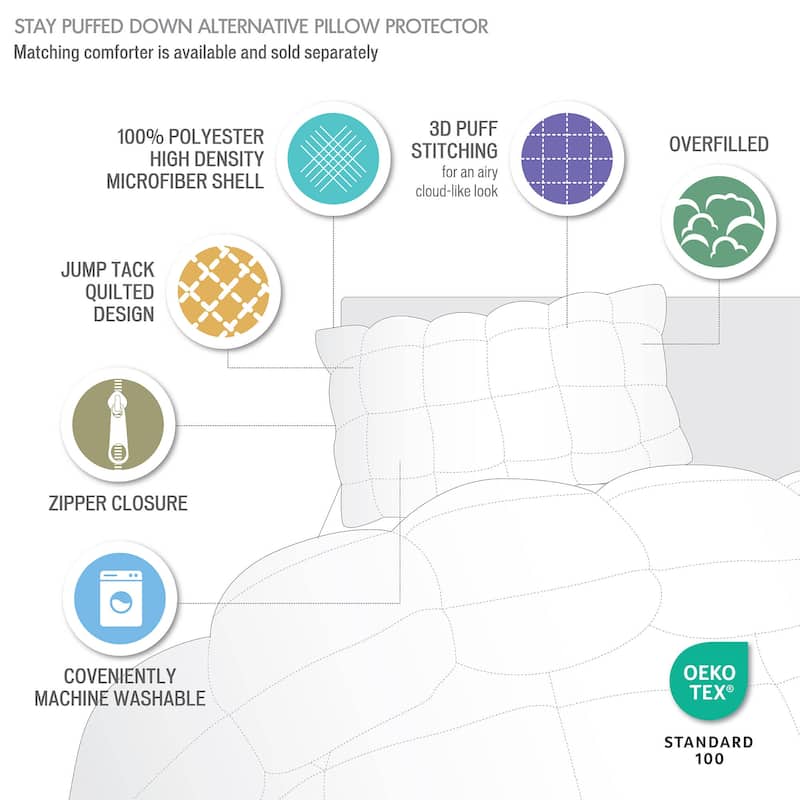 Madison Park Stay Puffed Overfilled Pillow Protector Single Piece