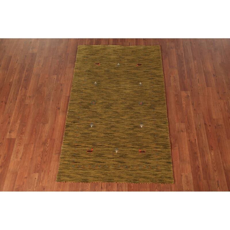 Green Gabbeh Indian Foyer Rug Handmade Wool Carpet - 2'11" x 4'10"