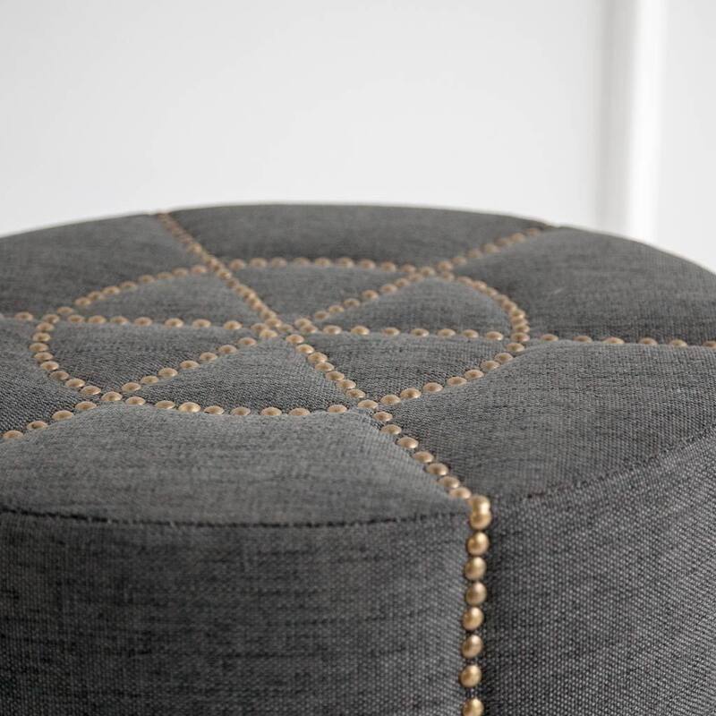 20 Inch Cream Fabric Tufted Round Footstool Upholstered Ottoman for Living Room