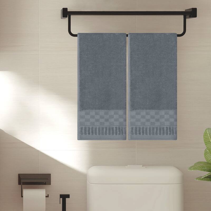 Plaid Pattern 2 Pack Hand Towels, Comfort and Highly Absorbent Towel for Bathroom, Camping, Gym 14" x 30" - Dark Grey