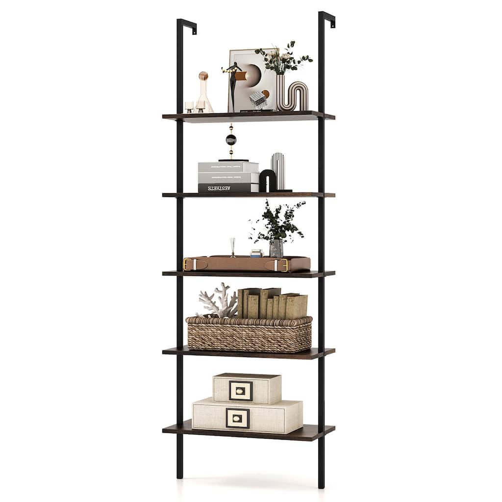 Gymax 5 Tier Ladder Shelf 71'' Height Wall-Mounted Bookshelf Display