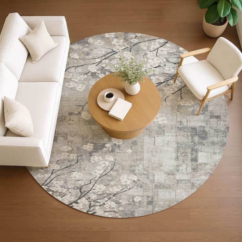 Machine Washable Indoor/ Outdoor Modern Floral Chantille Rug