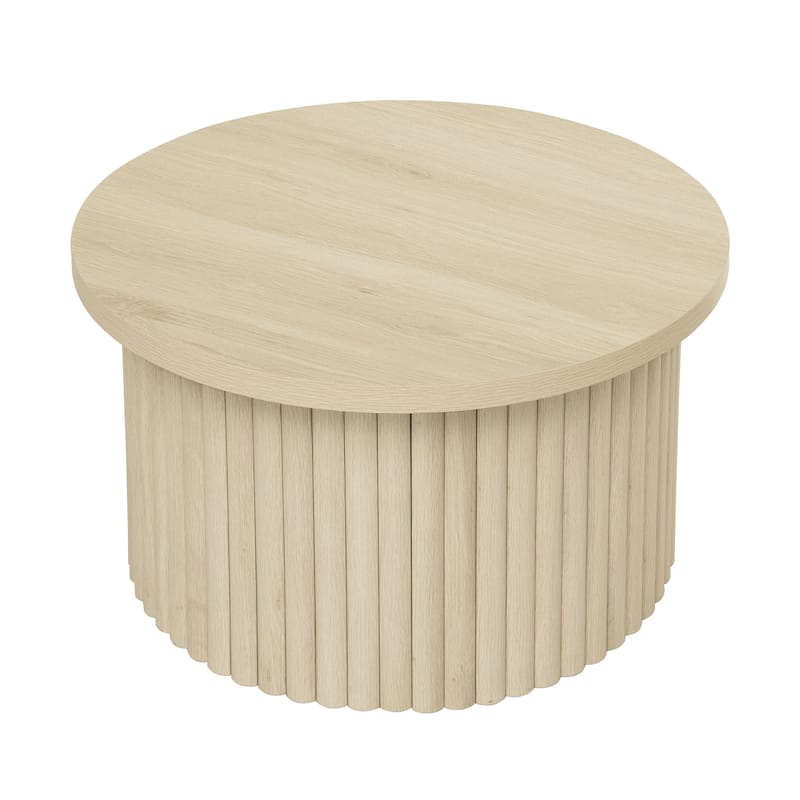 2-Piece, Modern Round Coffee Table Set with Wood-Grain Vertical Slat Legs and Foot pads, for Living Room