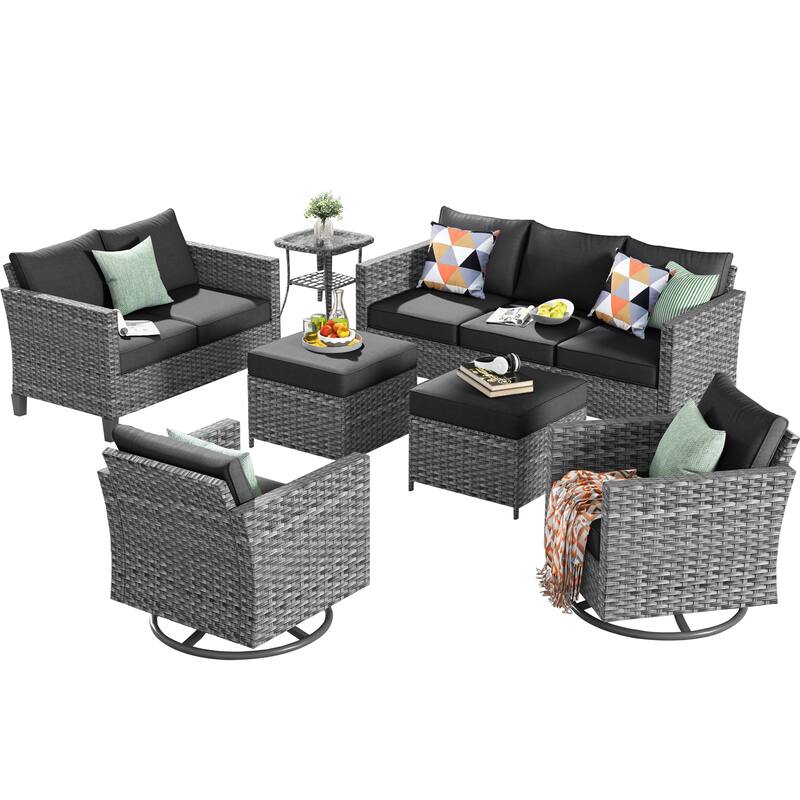 OVIOS 7-piece Wicker Sectional Sofa Swivel Rocking Chair Set