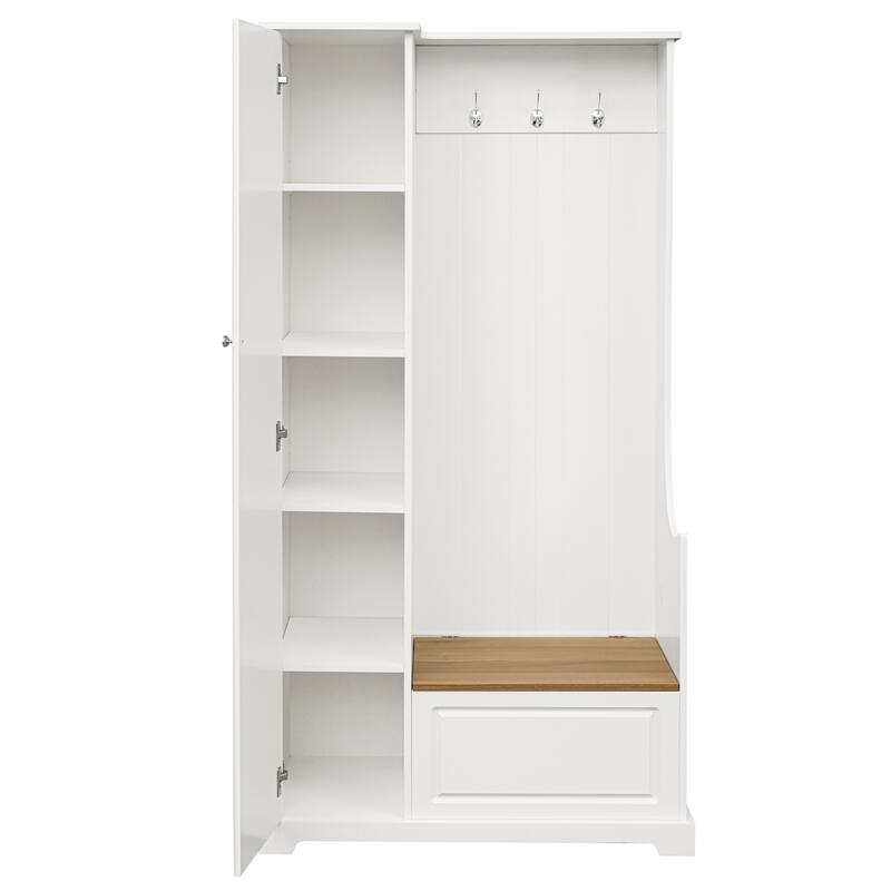 Entryway Hall Tree with Storage Bench, Adjustable Shelves & Hanging Hooks