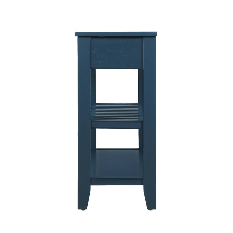 Console Sofa Table with 2 Storage Drawers and 2 Tiers Shelves, Mid-Century Style 42" Solid Wood Buffet Sideboard